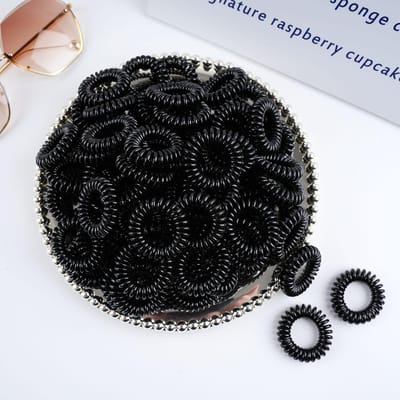 100 Pièces Serre-tête - Cordon Téléphonique Élastique Porte-Queue de Cheval Pour Cheveux Occupés Femmes Filles Et Adolescentes black