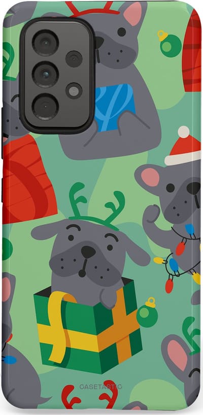 Casetastic hoesje geschikt voor Samsung Galaxy A53 (2022) 5G - Dubbellaagse bescherming - Hondje als Kerstcadeau - Fashion Case - Mintgroen Grijs Rood