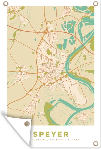 Muurdecoratie Vintage - Speyer - Stadskaart - Kaart - Plattegrond - 120x180 cm - Tuinposter - Tuindoek