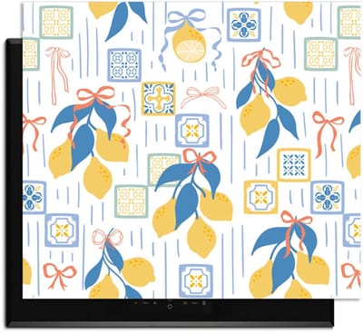 KitchenArt - Lemon Tiles - Inductie Beschermer - 52x35 cm - Kookplaat Beschermer - Luxe Afdekplaat Inductieplaat - Anti-slip & Oprolbaar - Beschermmat Inductiekookplaat