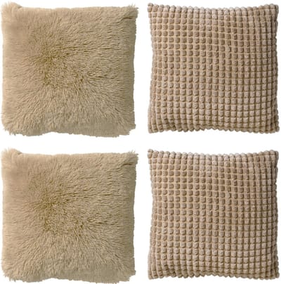 Dutch Decor - KUSSENSET - 4-delig - Cosy Favourites - 45x45 cm - inclusief binnenkussens - beige - Met Ritssluiting – Decoratie Kussens - Comfortabele kussentjes voor op de Bank
