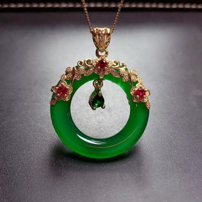 Klassieke luxe natuurlijke Hetian jaspis hanger kettingen prachtige kristallen bloem ring ontwerp ketting bruiloft verloving sieraden 45cm white