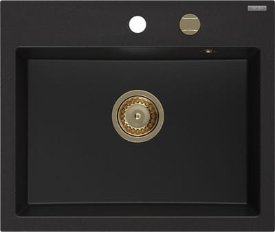 Mexen Oscar granieten gootsteen 1-komorige 580 x 490 , zwart, gouden sifon - 6519581000-77-G