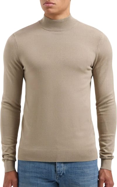 PURE PATH Essential Knit Mockneck Sweater Truien & Vesten Heren - Sweater - Hoodie - Vest- Taupe - Maat M