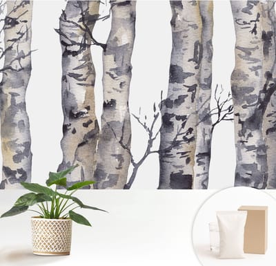 Wallfluent Behang - Esdoornbos Muurbehang - 152x104 cm - Grijs Behang - Voor natuurliefhebbers en rustzoekers - Behang Voor de slaapkamer, woonkamer en kantoor - Behangrol Bloemen en planten