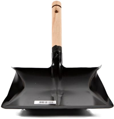 Stofblik metaal zwart met houten handvat schoonmaak accessoire.