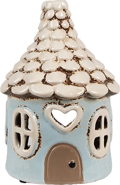 Clayre & Eef Waxinelichthouder Huis Ø 11x15 cm Blauw Keramiek