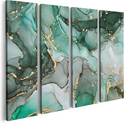 Artaza Canvas Schilderij Vierluik Abstracte Kunst - Blauwe Marmer met Goud - 80x60 - Foto Op Canvas - Canvas Print