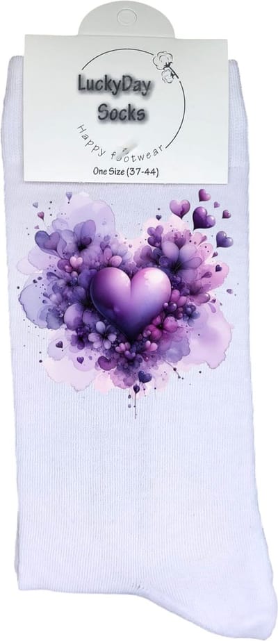 Paars - Opkikker - Grappige sokken - Valentijns cadeau - Verjaardag cadeau - Grappig - Leuke sokken - Vrolijke sokken - Hart - Kerst Sokken - Vaderdag - Moederdag - Kerstcadeau - Socks die Happy maken - 37-44