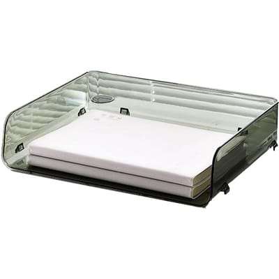 A4 Papier Opbergdoos Stapelbaar Plastic Grote Opening Enkellaags Desktop Documentenorganizer voor Kantoor Green 32.5x25x7.5cm/12.8x9.8x3.0in gray