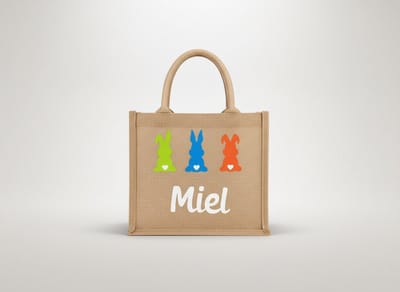 Paastasje met naam - Pasen - Tassen - Gepersonaliseerd - Meisjes en Jongens versie - Jute -  Hip met Pit Creaties