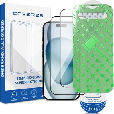 Coverzs glazen screenprotector geschikt voor Apple iPhone 15 Plus screenprotector - Geleverd met montage frame - 2-pack verpakking - screen protector gemaakt van gehard glas