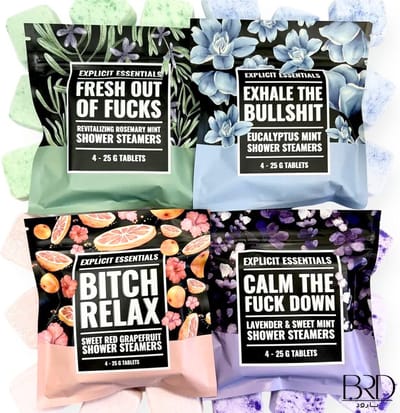 BRD® Home | 16 Explicit Shower Steamers Essential Oil Infused Gift set of 4 scents, 4 tabs each packet | Kado set geschenkset cadeau