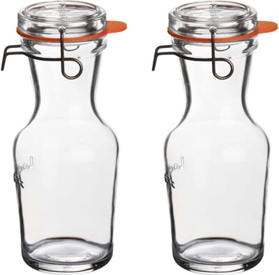 Glazen water karaffen met beugelsluiting dop - 4x - 500 ml - Sapkan/waterkan/schenkkan - Weckflessen/Weckfles