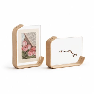 Fotolijst - Natuurlijke houtkleur - Transparante acryl displaystandaard - Fotolijst, fotolijst, bureau-ornament - 14*21CM