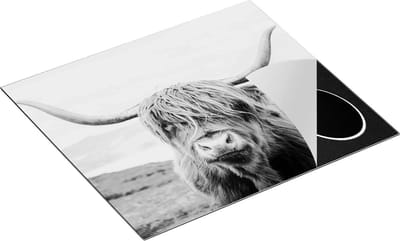 Chefcare Inductie Beschermer Schotse Hooglander in het Zwart Wit - 60x50 cm - Afdekplaat Inductie - Kookplaat Beschermer - Inductie Mat