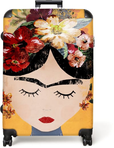 NoBoringSuitcases.com® - Koffer groot - Reiskoffer lichtgewicht - Vrouw - Bloemen - Geel - Kunst - Rolkoffer met 4 wielen - Grote trolley XL - 98 liter bagage