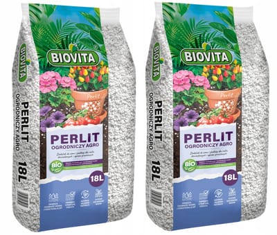 Set van 2x 18L Biovita tuinbouwperlitaat voor bodembeluchting, wit