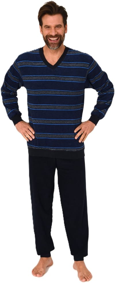 Heren pyjama in badstof met manchetten in een stijlvolle blokstreep-look - ook in oversize