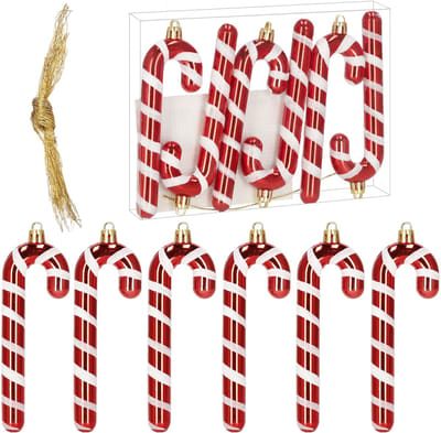 Springos Kersthanger | Zuurstok | Kerstboomhanger | Wit | Rood | Kunststof | 13,5 cm | 6 Stuks