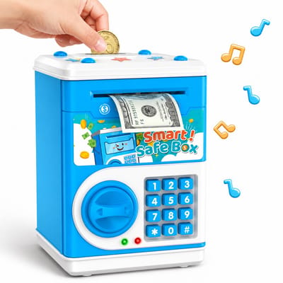 BOTC Digitale Spaarpot - Educatief Speelgoed - Kinderspeelgoed - Automatisch Spaarvarken voor Kinderen - Munten & briefgeld - Blauw