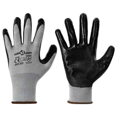 vidaXL Werkhandschoenen 12 st Grijs en zwart 8 / m Polyester