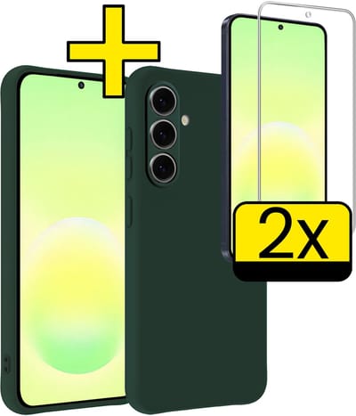 Hoesje - Met 2x Screenprotector - Geschikt voor Samsung Galaxy A57 - Sterk & Shockproof - Back Cover - Siliconen Case - Telefoon Hoes - Telefoonhoesjes - Donkergroen
