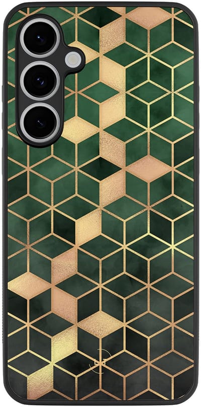 Leuke Telefoonhoesjes - Hoesje geschikt voor Samsung Galaxy S24 FE - Kubus groen - Backcover zwart - Print / Illustratie - Groen