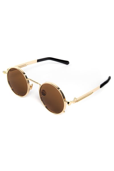 KIMU® Ronde Zonnebril Hipster - Goud Montuur Rond - Bruine Glazen - Vintage Retro Hippie Gouden Brilletje Bruin Sixties Seventies Festival