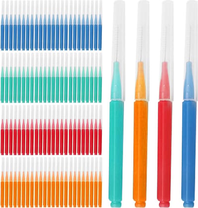 Interdentale borstels voor een optimale mondhygiëne - 100 stuks in 4 kleuren, met antislip handvat, ideaal voor tussen de tanden en kiezen, flossen en tandvleesverzorging