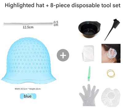 Hoed met Haken - Siliconen Hoofddeksel Set met Naald - Caps en Verf Gereedschap voor Verf en Highlights - Herbruikbare Haarverf en Highlighting Tools voor Vrouwen en Mannen (Blauw)