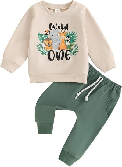 Set Jongenskleding Eerste Verjaardag Sweater met Print en Broek Set - Cadeau