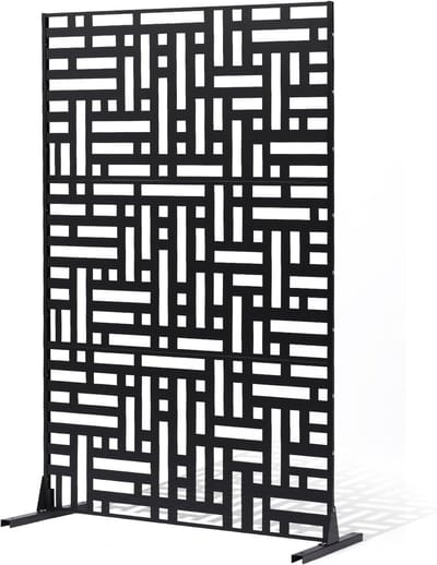 Metalen Privacyscherm - Buiten Divider - Ruimtes Verdelen - Vrijstaand Met Standaard - 119x193 cm - Zwart