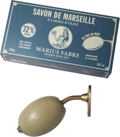 Groene Marseillezeep (Savon de Marseille) zeepbol wandhouder 290 gram - zonder palmolie en plasticvrij verpakt - Natuurlijk pure Marseille zeep - vegan - dierproefvrij - zonder chemische toevoegingen