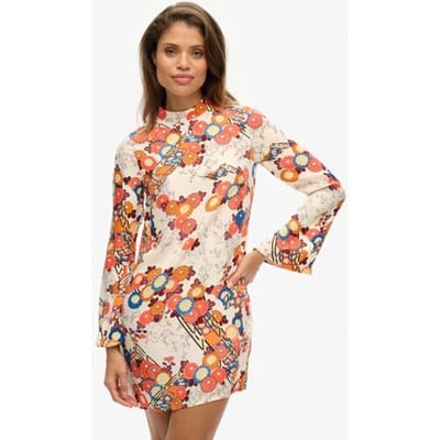 Superdry Mini-jurk met Print en Lange Mouwen Crème Grootte: 36