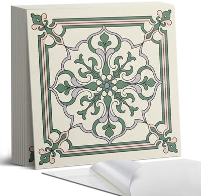 Coloray Plaktegels - Bloemenpatroon met ornamenten Portugese Tegels - 30 cm x 30 cm - Groente Plaktegels - 9 stuks - Vierkant PVC Tegels - Plaktegels Keuken - Zelfklevende Vloertegels - Vinyl Tegels Zelfklevend - Zelfklevende Tegels