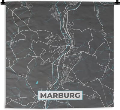 Wandkleed - Wanddoek - Stadskaart – Kaart – Marburg – Blauw – Duitsland – Plattegrond - 180x180 cm - Wandtapijt