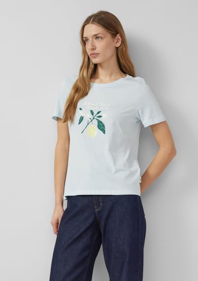 Zachte katoenen T-shirt met bedrukking aan de voorkant en decoratieve stiksels voor dames s.Oliver