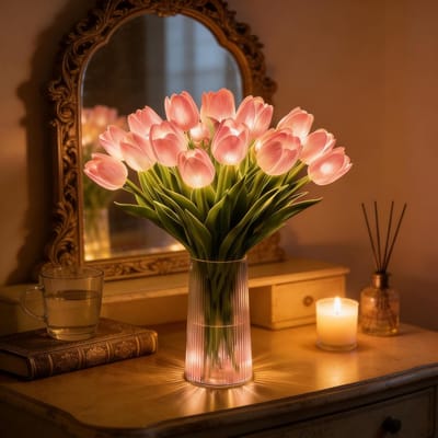 KZQ Led Tulpen Nachtlampje 15 Stuks Sfeerverlichting Roze Voor Slaapkamer Nachtkastje Decoratie En Cadeau