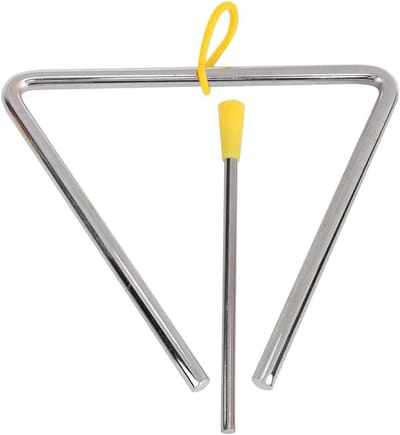 Muziekinstrument Driehoek - Percussie instrument - Muziekonderwijs Kinderen - Hoge Kwaliteit Staal - 15 cm - Geel