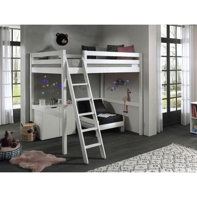LUCEVI - Pino Mezzanine bed 1400x200 cm + Commode 2 deuren + Slaapfauteuil 90x200 cm - Wit