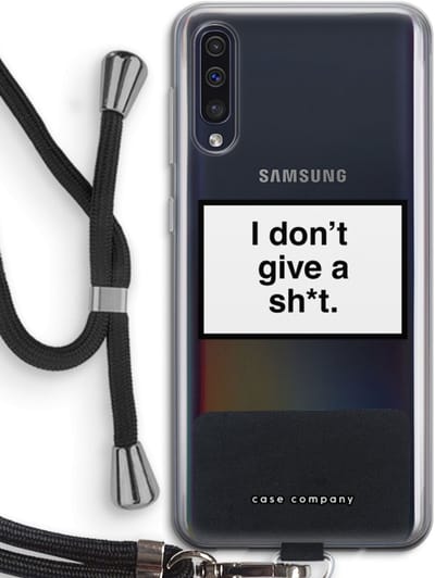 Hoesje met koord geschikt voor Samsung Galaxy A50 hoesje met Koord - Don't give a shit - Telefoonhoesje met Zwart Koord - Bescherming aan alle Kanten en Over de Schermrand
