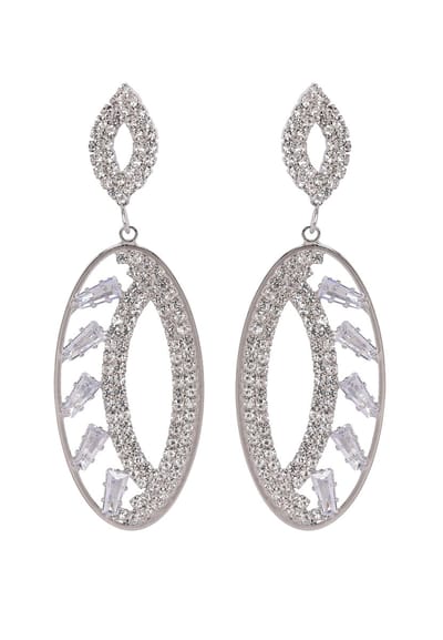 AVANT-GARDE PARIS Ovale Oorbellen - Zilver 2.0cm x 6.1cm - 1 stuk - Rhodium Plated met Sprankelende Steentjes