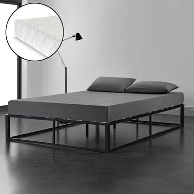 Stalen bedframe met bedbodem en matras 160x200 zwart