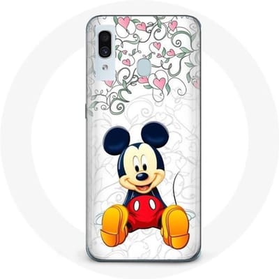 Coque pour samsung galaxy A30 Mickey Mouse Fleurs Cœurs