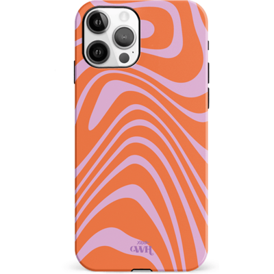 xoxo Wildhearts Boogie Wonderland Orange - Double Layer - Hard case geschikt voor iPhone 12 Pro Max hoesje - Golven print hoesje oranje - Beschermhoes shockproof case geschikt voor iPhone 12 Pro Max hoesje - Hoesje met golven print oranje