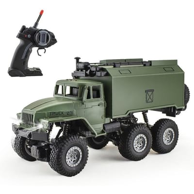 Camion militaire télécommandé 1/16 Véhicule de transport militaire Véhicule tout-terrain 6WD avec lumière LED pour Military Command Vehicle 1 battery vert