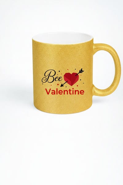 Gouden Glitter Mok 'Bee Valentine' - Romantisch Valentijnscadeau met Hart en Pijl