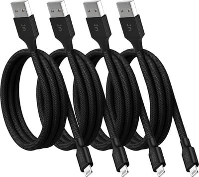 Voordeelbundel kabel geschikt voor iPhone 14 13 12, iPad en AirPods naar Lightning ingang - 4 stuks - 2 meter - Stevig - Zwart