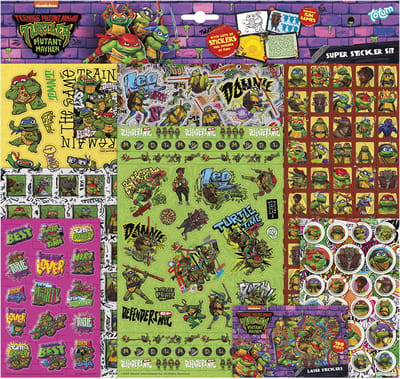 Ninja Turtles stickers Totum super sticker set XL - 7 vellen incl. luxe metallic en laser stickers 38 x 36 speelgoed jongens en meisjes knutselen stickeren
